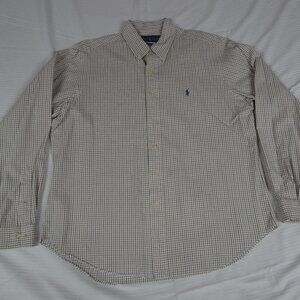 POLO RALPH LAUREN BEIGE TAN LONG SLEEVE MENS LARGE 16.5 BUTTON UP SHIRT K686